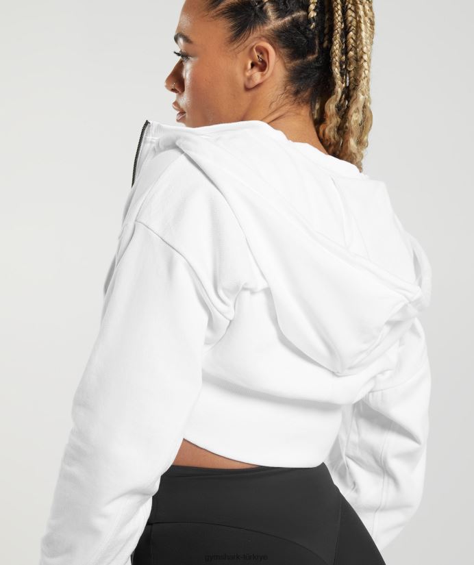 gs power kırpılmış fermuarlı kapüşonlu üst kadınlarGymshark beyaz 02H048347