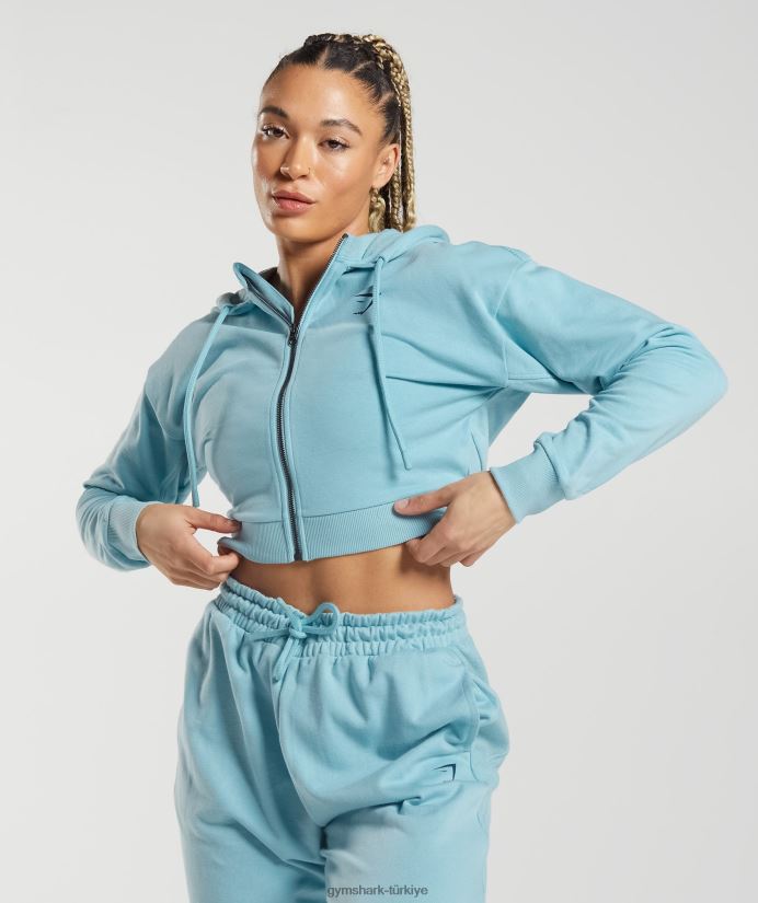 gs power kırpılmış fermuarlı kapüşonlu üst kadınlarGymshark buzdağı mavisi 02H048389