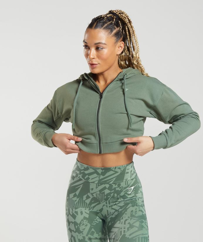 gs power kırpılmış fermuarlı kapüşonlu üst kadınlarGymshark söğüt yeşili 02H048397