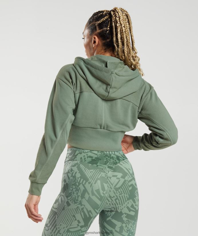 gs power kırpılmış fermuarlı kapüşonlu üst kadınlarGymshark söğüt yeşili 02H048397