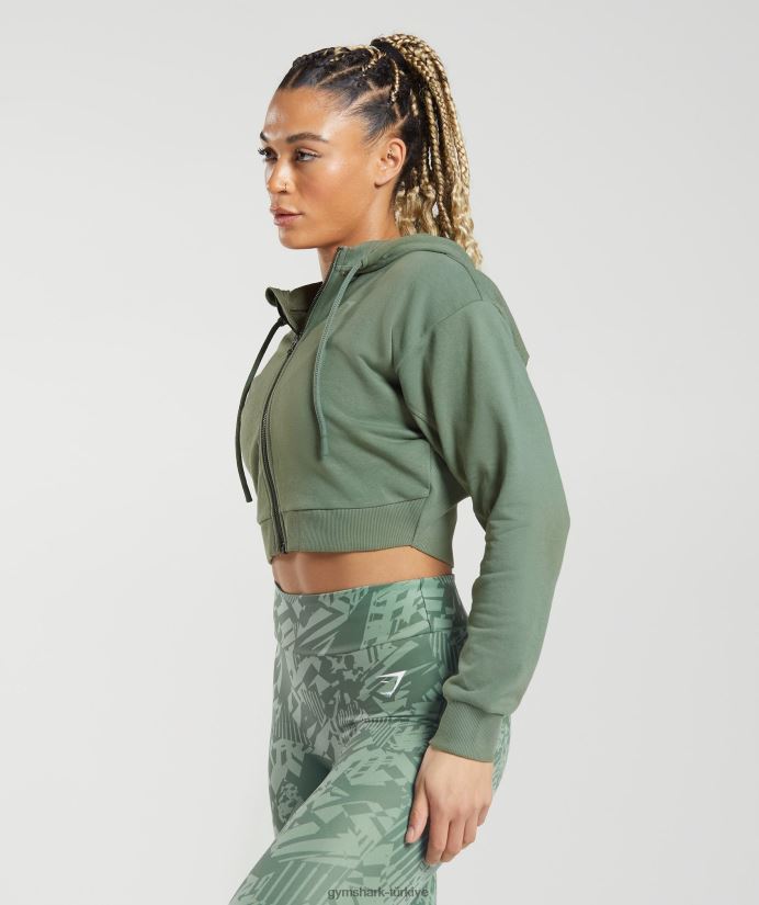 gs power kırpılmış fermuarlı kapüşonlu üst kadınlarGymshark söğüt yeşili 02H048397
