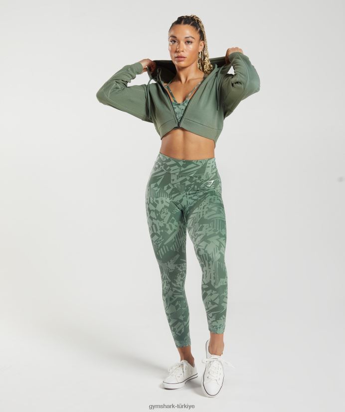 gs power kırpılmış fermuarlı kapüşonlu üst kadınlarGymshark söğüt yeşili 02H048397