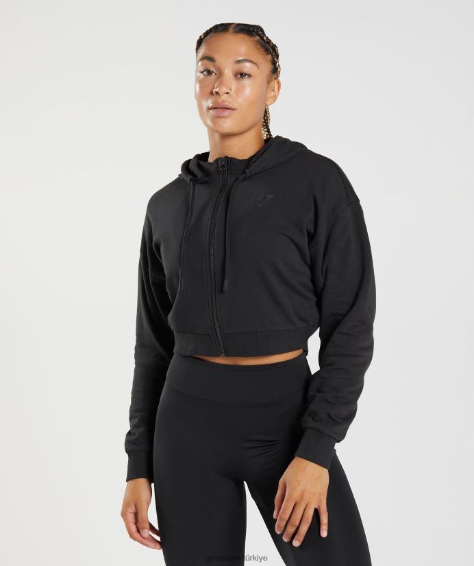 gs power kırpılmış fermuarlı kapüşonlu üst kadınlarGymshark siyah 02H048354