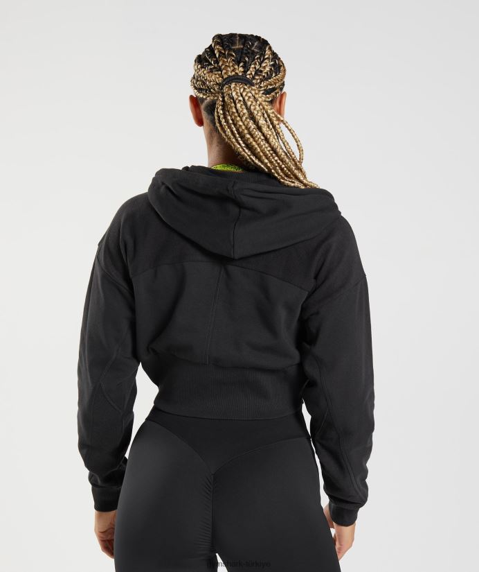 gs power kırpılmış fermuarlı kapüşonlu üst kadınlarGymshark siyah 02H048354