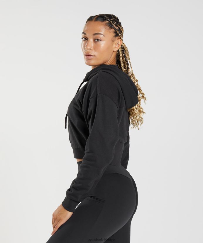 gs power kırpılmış fermuarlı kapüşonlu üst kadınlarGymshark siyah 02H048354