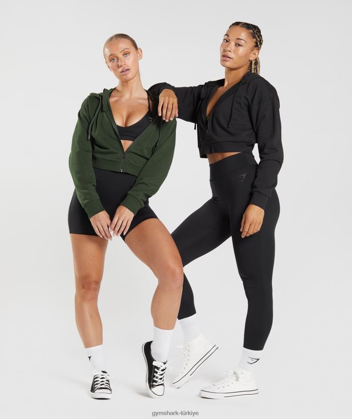 gs power kırpılmış fermuarlı kapüşonlu üst kadınlarGymshark siyah 02H048354