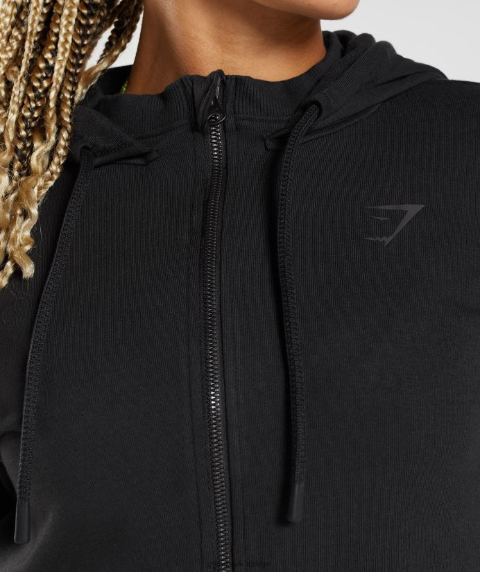 gs power kırpılmış fermuarlı kapüşonlu üst kadınlarGymshark siyah 02H048354