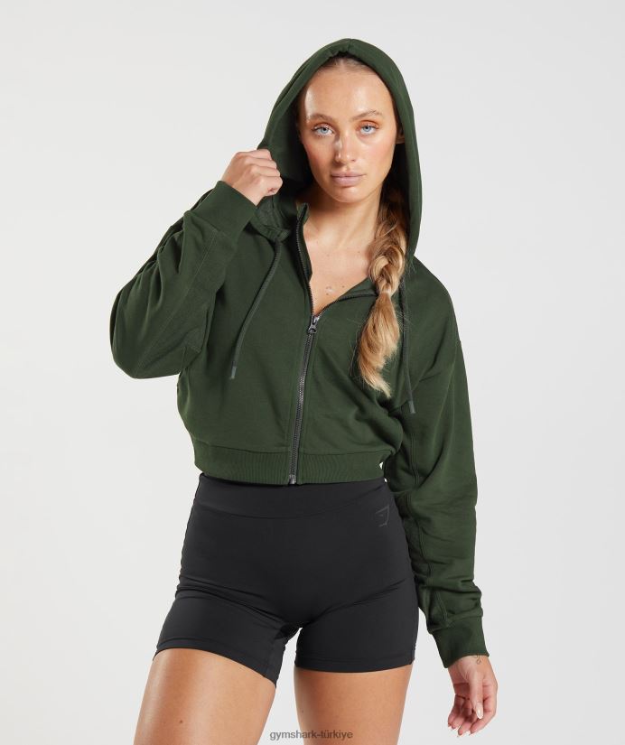 gs power kırpılmış fermuarlı kapüşonlu üst kadınlarGymshark yosun zeytini 02H048410