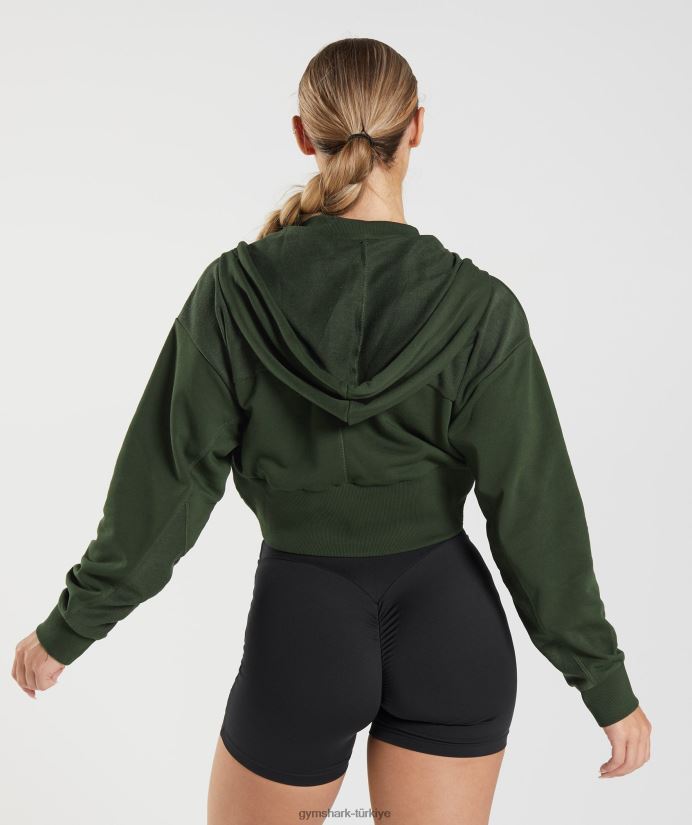 gs power kırpılmış fermuarlı kapüşonlu üst kadınlarGymshark yosun zeytini 02H048410