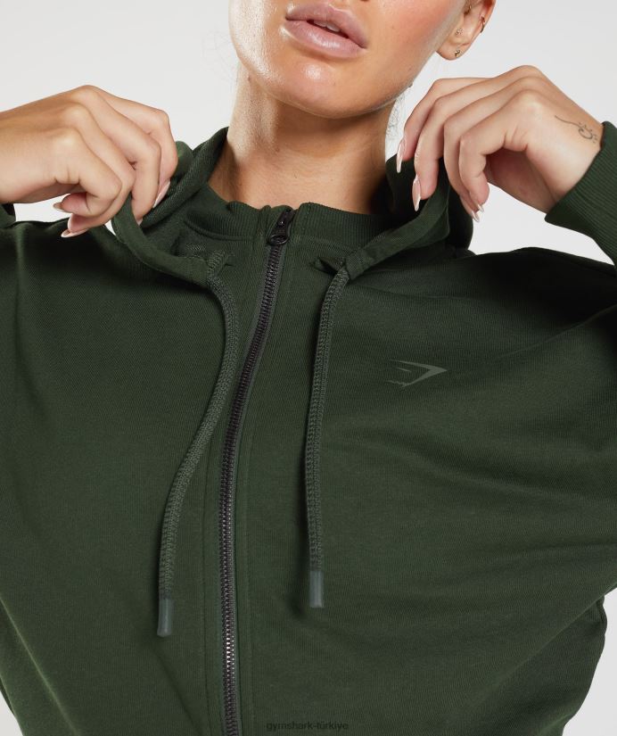 gs power kırpılmış fermuarlı kapüşonlu üst kadınlarGymshark yosun zeytini 02H048410