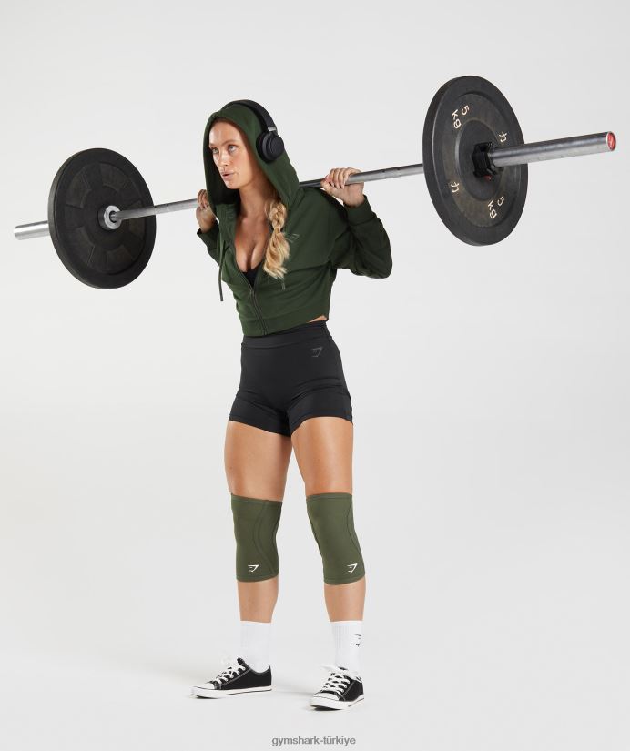 gs power kırpılmış fermuarlı kapüşonlu üst kadınlarGymshark yosun zeytini 02H048410