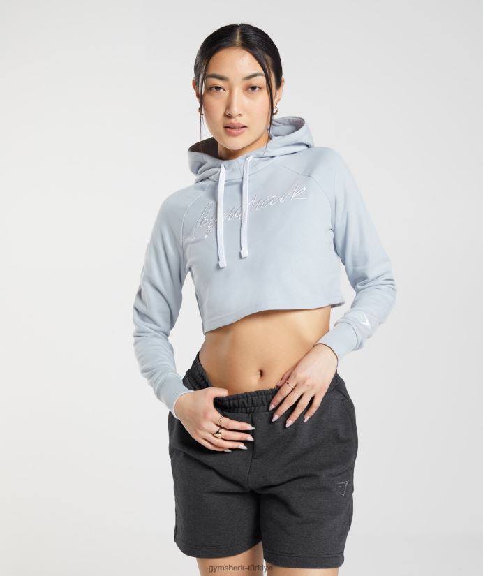 işlemeli grafik kırpılmış kapüşonlu üst kadınlarGymshark nehir taşı gri 02H048382