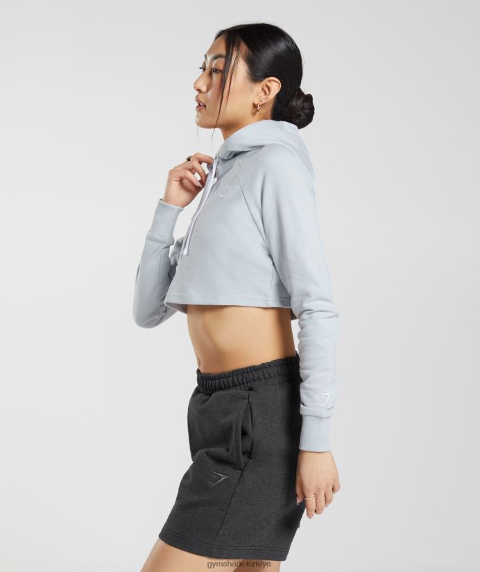 işlemeli grafik kırpılmış kapüşonlu üst kadınlarGymshark nehir taşı gri 02H048382