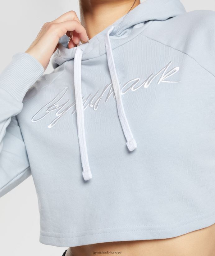 işlemeli grafik kırpılmış kapüşonlu üst kadınlarGymshark nehir taşı gri 02H048382