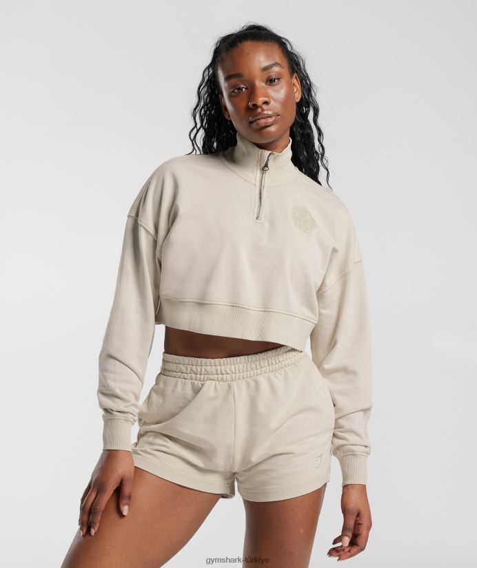 üniversite 1/4 zip kadınlarGymshark mantar kahverengi 02H048380