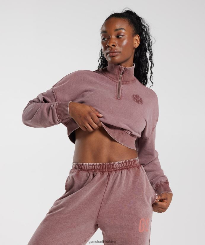 üniversite 1/4 zip kadınlarGymshark tozlu bordo 02H048376