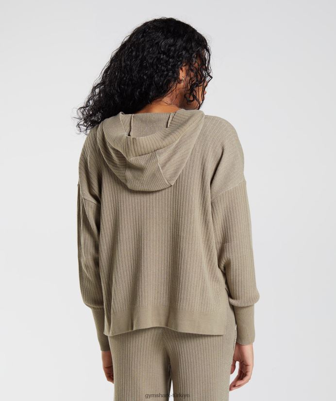 triko kapşonlu duraklat kadınlarGymshark çimento kahvesi/çakıl grisi 02H048384