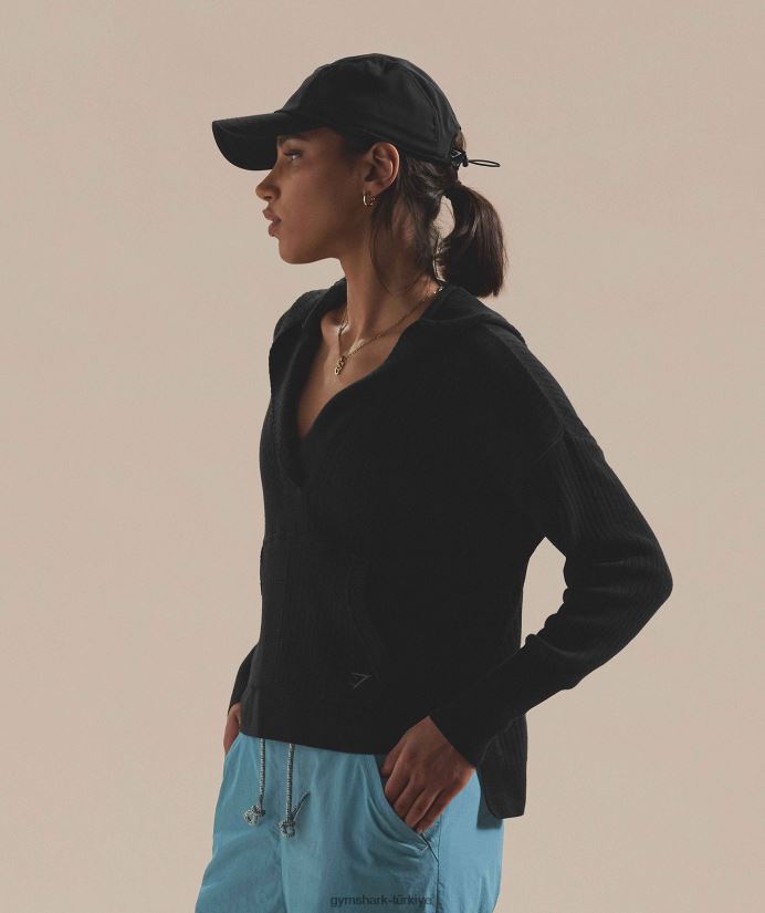 triko kapşonlu duraklat kadınlarGymshark siyah/oniks grisi 02H048353