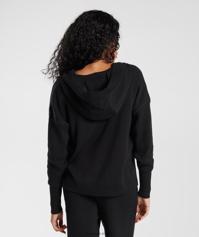 triko kapşonlu duraklat kadınlarGymshark siyah/oniks grisi 02H048353