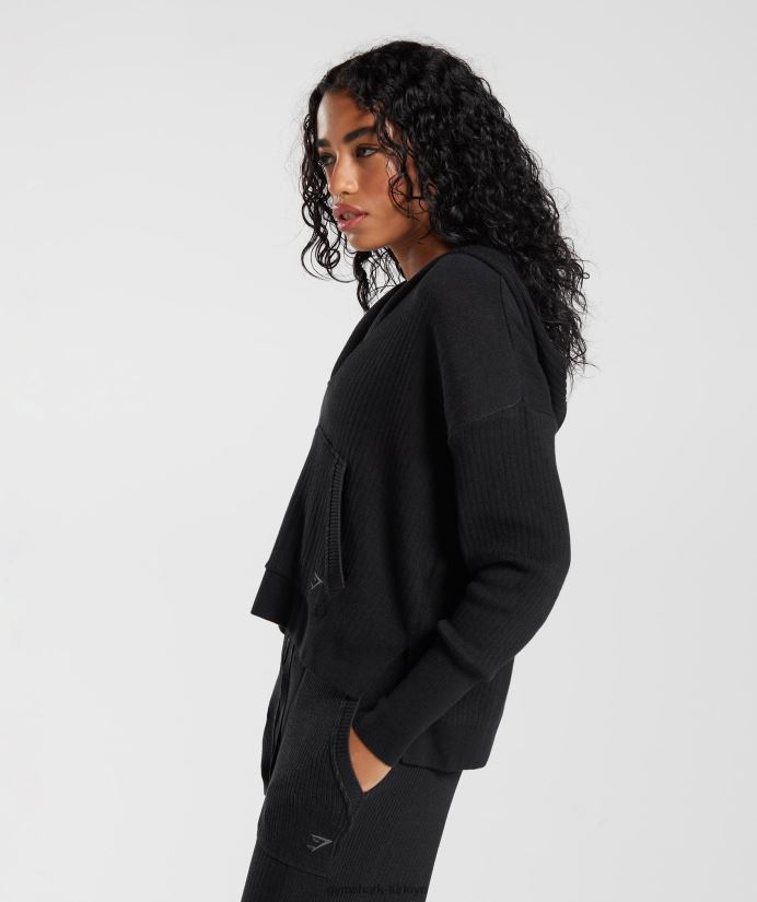 triko kapşonlu duraklat kadınlarGymshark siyah/oniks grisi 02H048353