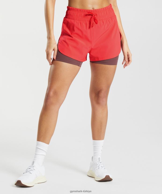 2'si 1 arada şortla koşu kadınlarGymshark fluo koyu pembe/macenta kahverengi 02H04851
