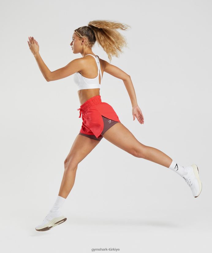 2'si 1 arada şortla koşu kadınlarGymshark fluo koyu pembe/macenta kahverengi 02H04851