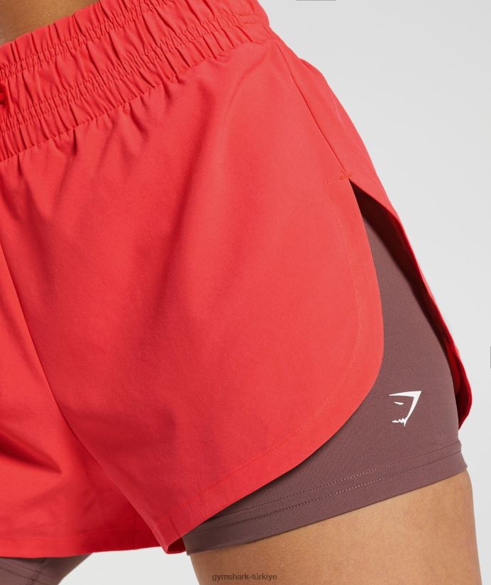 2'si 1 arada şortla koşu kadınlarGymshark fluo koyu pembe/macenta kahverengi 02H04851