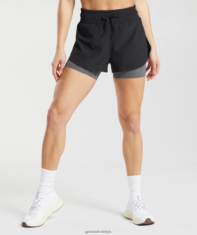 2'si 1 arada şortla koşu kadınlarGymshark siyah/siluet grisi 02H04840