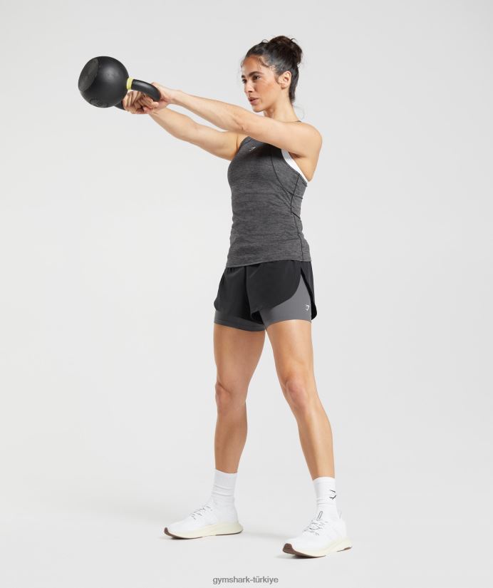 2'si 1 arada şortla koşu kadınlarGymshark siyah/siluet grisi 02H04840