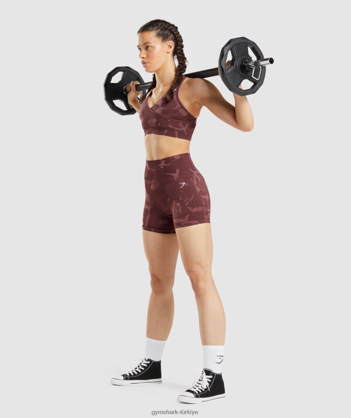 kamuflaj dikişsiz şortlara uyum sağlayın kadınlarGymshark savan | kiraz kahverengi 02H04891