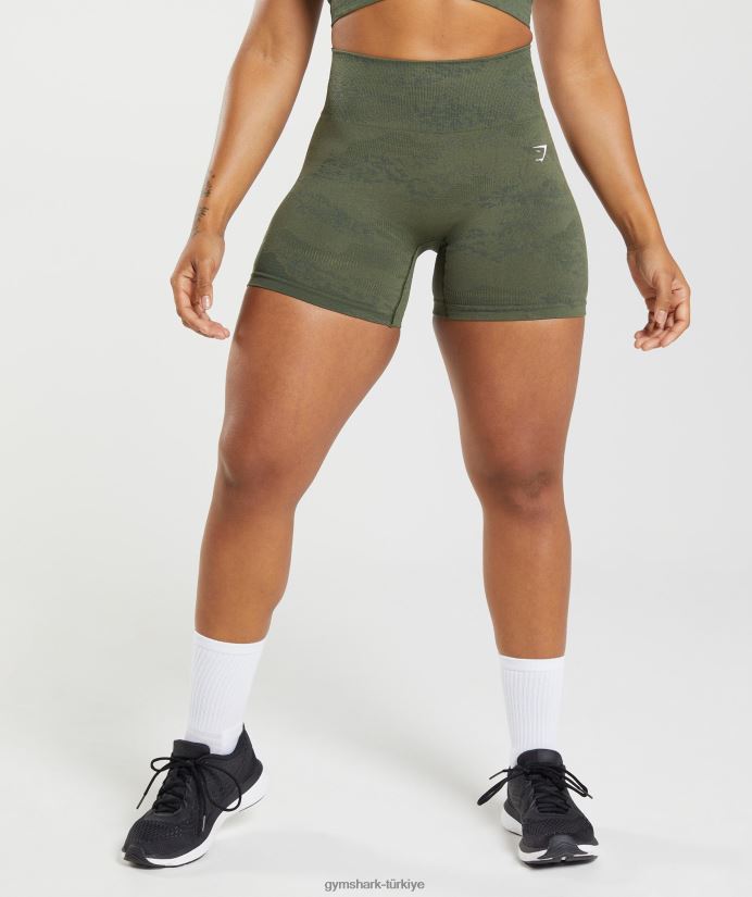 kamuflaj dikişsiz şortlara uyum sağlayın kadınlarGymshark yosun zeytini/çekirdek zeytini 02H04814