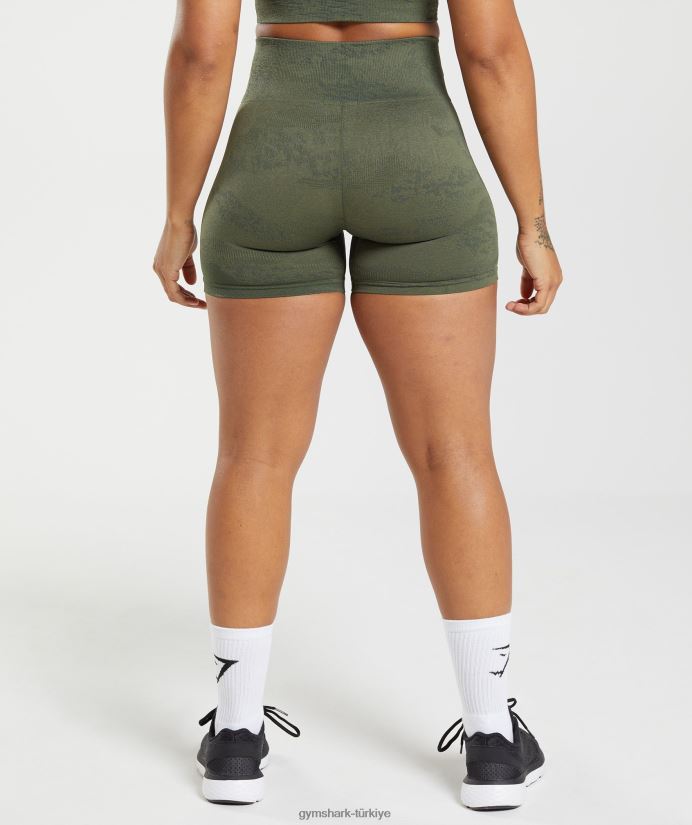 kamuflaj dikişsiz şortlara uyum sağlayın kadınlarGymshark yosun zeytini/çekirdek zeytini 02H04814