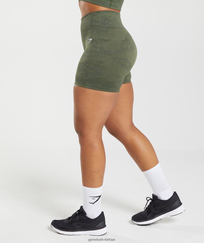 kamuflaj dikişsiz şortlara uyum sağlayın kadınlarGymshark yosun zeytini/çekirdek zeytini 02H04814