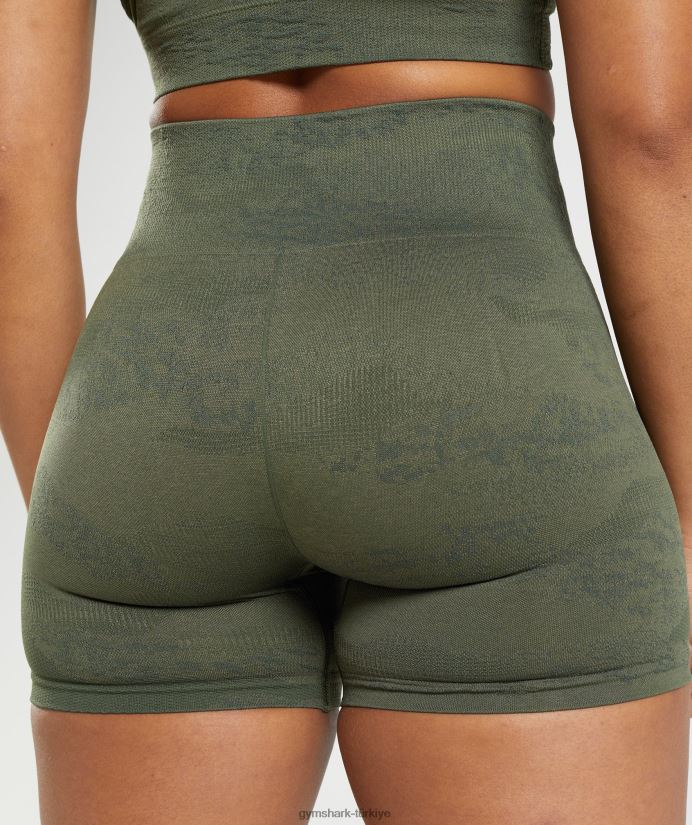 kamuflaj dikişsiz şortlara uyum sağlayın kadınlarGymshark yosun zeytini/çekirdek zeytini 02H04814
