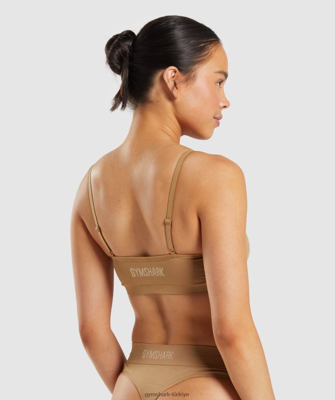 dikişsiz geniş yaka bralet kadınlarGymshark altın açık kahverengi 02H048508