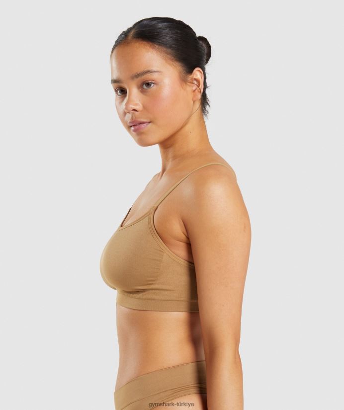 dikişsiz geniş yaka bralet kadınlarGymshark altın açık kahverengi 02H048508