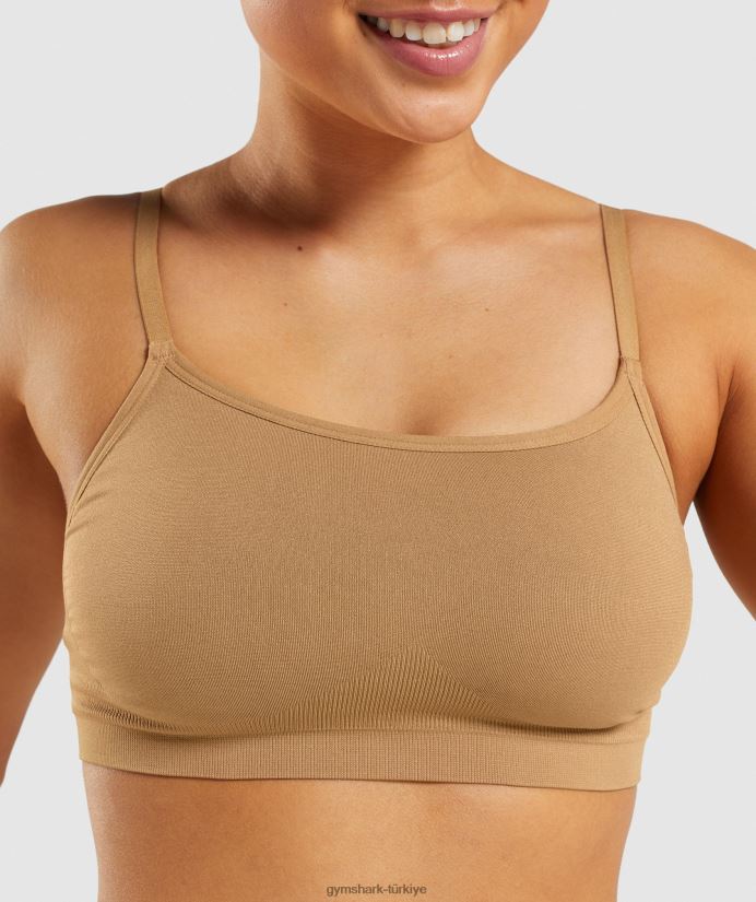 dikişsiz geniş yaka bralet kadınlarGymshark altın açık kahverengi 02H048508