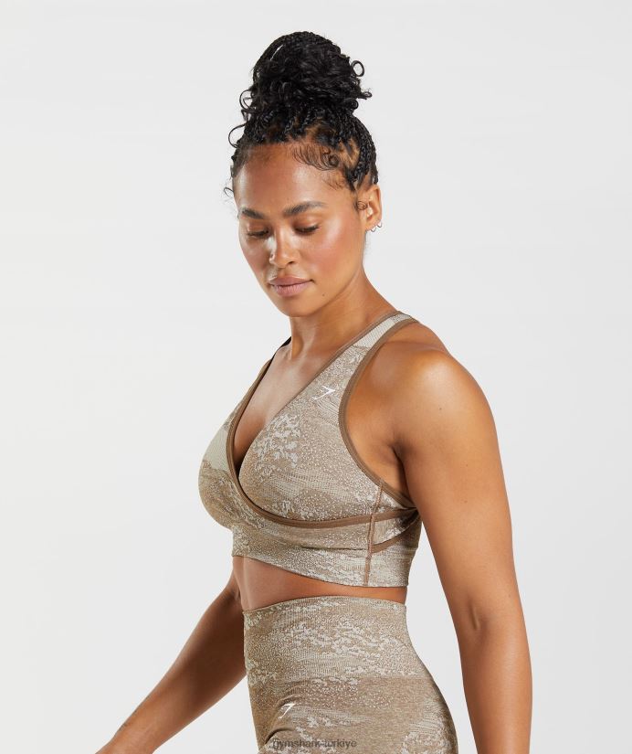 kamuflajlı dikişsiz spor sütyenini uyarlayın kadınlarGymshark çakıl taşı grisi/ruh kahvesi 02H048176
