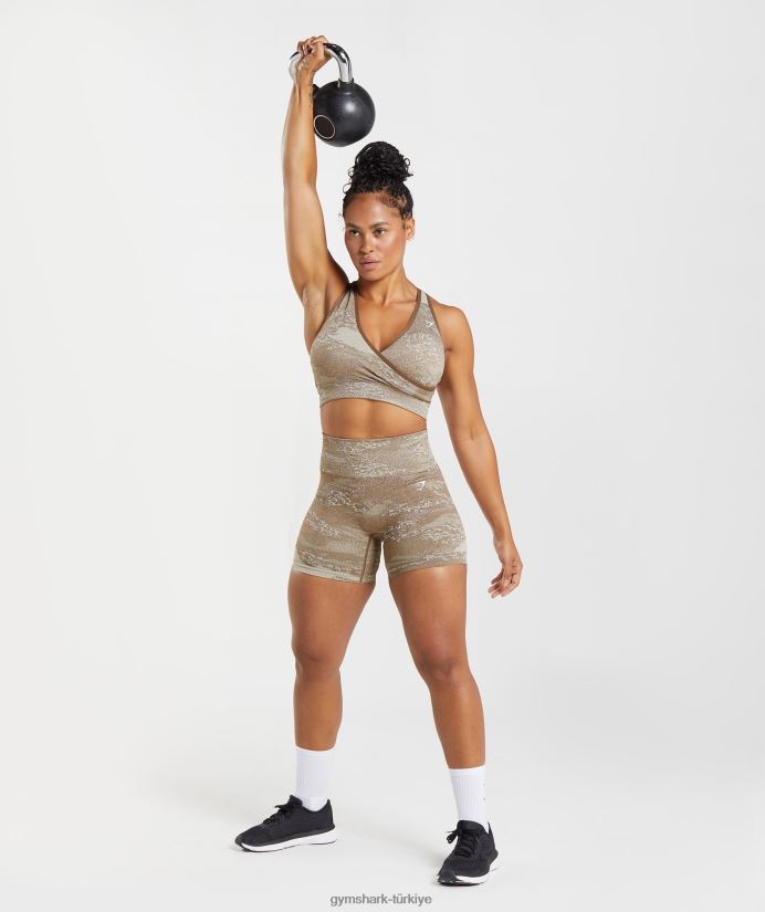kamuflajlı dikişsiz spor sütyenini uyarlayın kadınlarGymshark çakıl taşı grisi/ruh kahvesi 02H048176