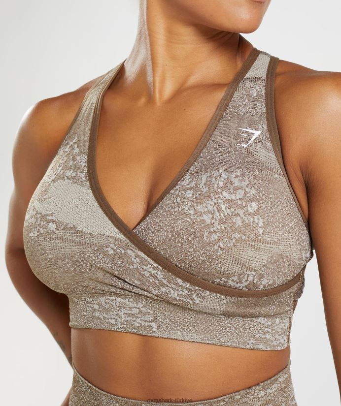 kamuflajlı dikişsiz spor sütyenini uyarlayın kadınlarGymshark çakıl taşı grisi/ruh kahvesi 02H048176