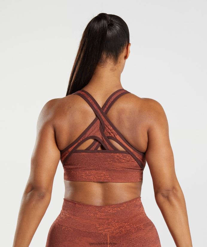 kamuflajlı dikişsiz spor sütyenini uyarlayın kadınlarGymshark fırtına kırmızısı/kiraz kahvesi 02H048161