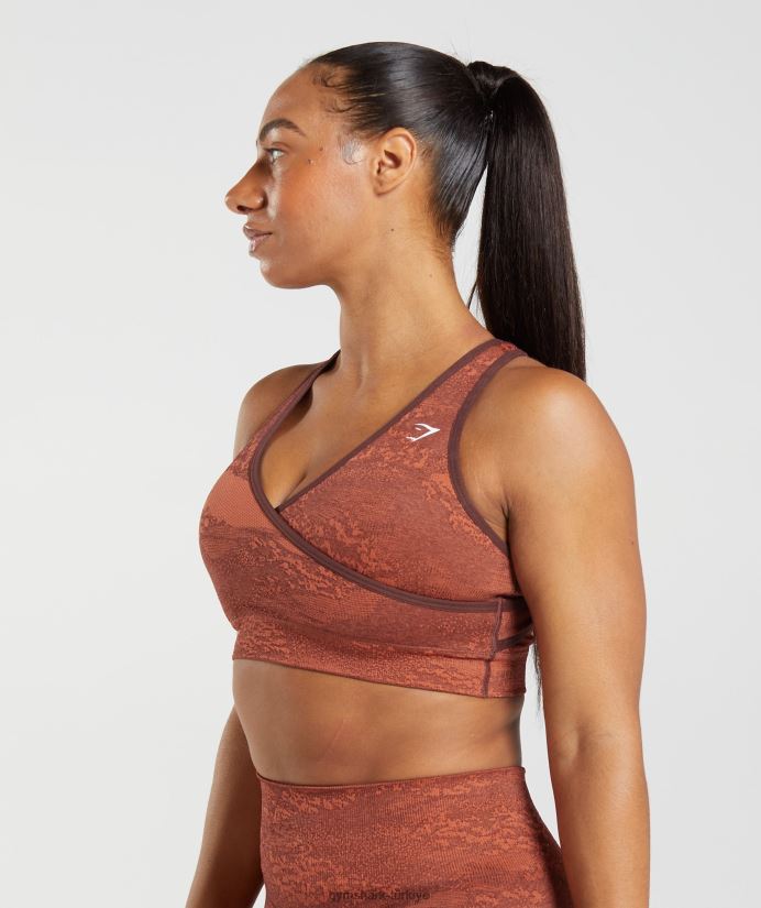 kamuflajlı dikişsiz spor sütyenini uyarlayın kadınlarGymshark fırtına kırmızısı/kiraz kahvesi 02H048161