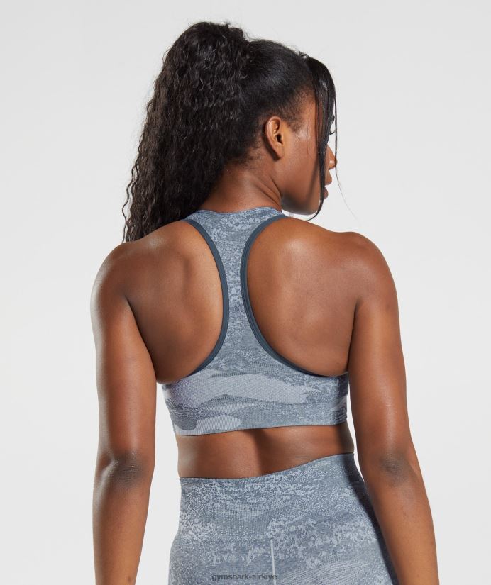 kamuflajlı dikişsiz spor sütyenini uyarlayın kadınlarGymshark nehir taşı grisi/akşam mavisi 02H048145