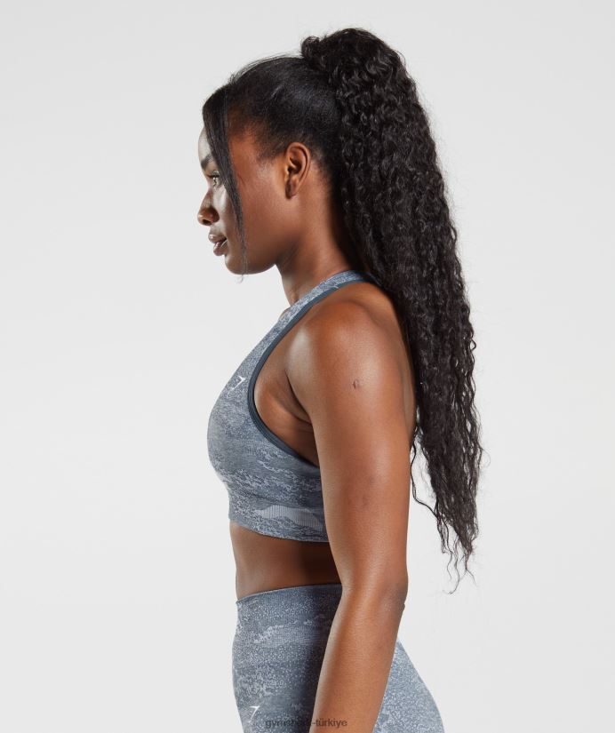 kamuflajlı dikişsiz spor sütyenini uyarlayın kadınlarGymshark nehir taşı grisi/akşam mavisi 02H048145