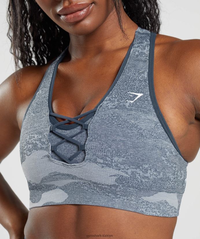 kamuflajlı dikişsiz spor sütyenini uyarlayın kadınlarGymshark nehir taşı grisi/akşam mavisi 02H048145