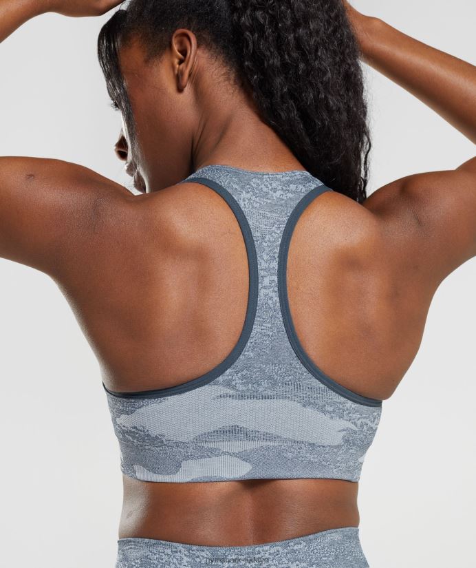 kamuflajlı dikişsiz spor sütyenini uyarlayın kadınlarGymshark nehir taşı grisi/akşam mavisi 02H048145