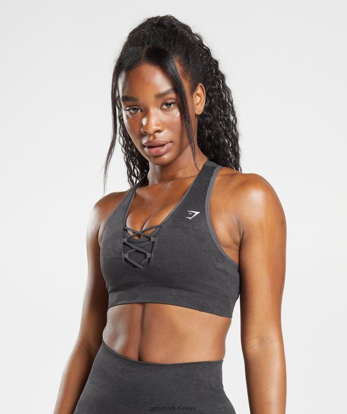 kamuflajlı dikişsiz spor sütyenini uyarlayın kadınlarGymshark siyah/oniks grisi 02H048138