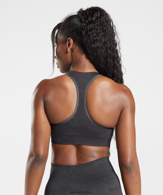 kamuflajlı dikişsiz spor sütyenini uyarlayın kadınlarGymshark siyah/oniks grisi 02H048138