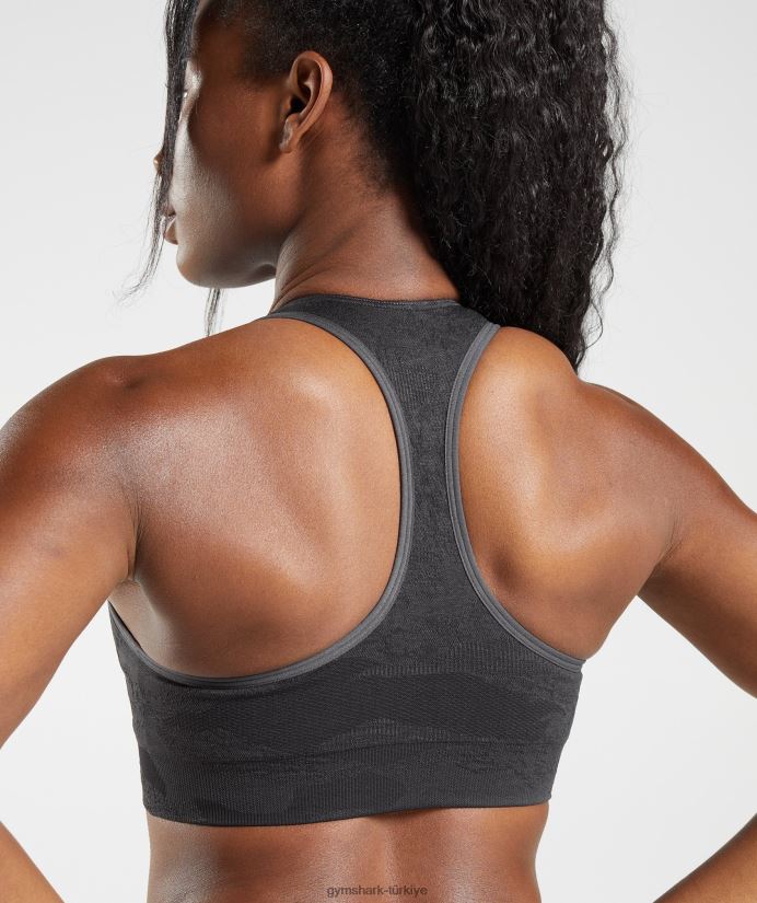 kamuflajlı dikişsiz spor sütyenini uyarlayın kadınlarGymshark siyah/oniks grisi 02H048138