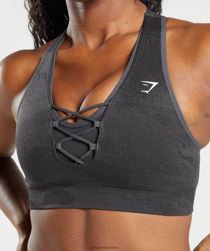 kamuflajlı dikişsiz spor sütyenini uyarlayın kadınlarGymshark siyah/oniks grisi 02H048138